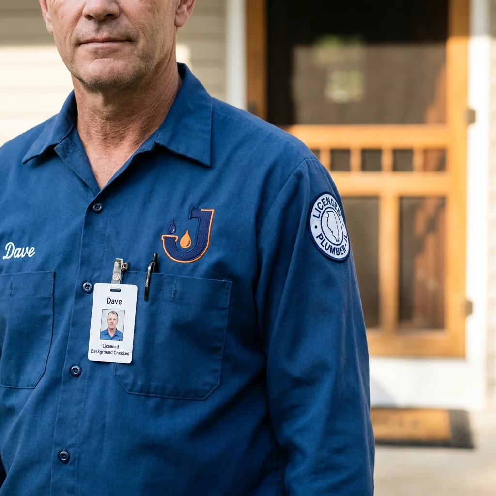 Licensed plumber showing ID badge in Mountain View, HI