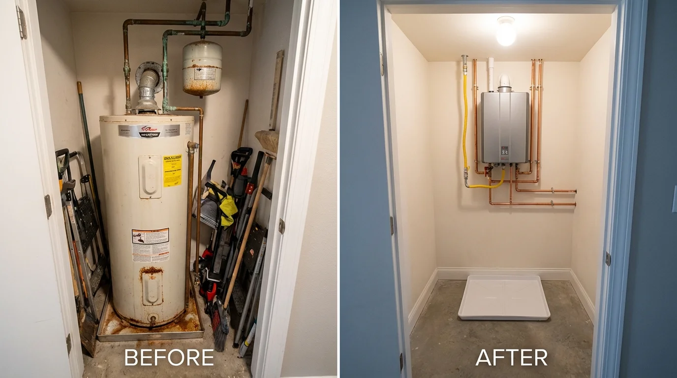 Tank water heater versus wall-mounted tankless unit comparison for Mountain View, HI homeowners